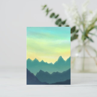 Carte Postale Montagnes d'aquarelle jaune et Turquoise