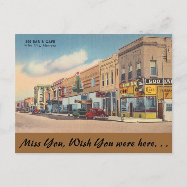 Carte Postale Montana, 600 Bar & Café, Miles City (Devant)