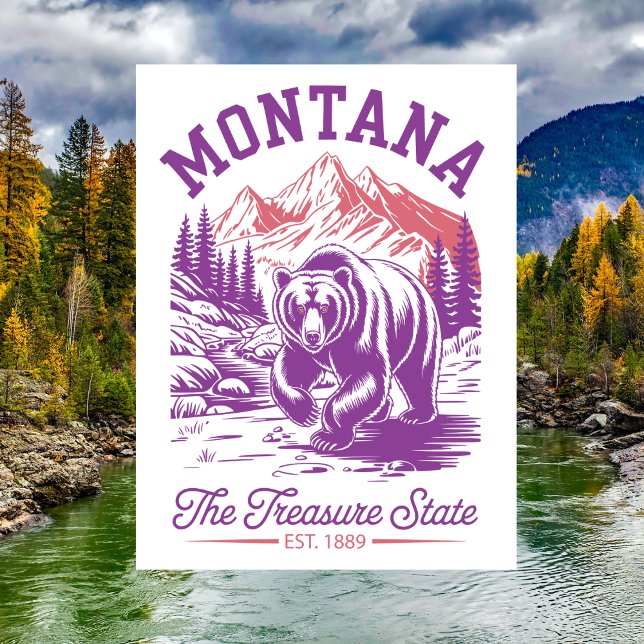 Carte Postale Montana L'État Trésor Est. Ours 1889 (Montana The Treasure State Est. 1889 Bear Postcard
)