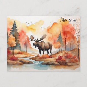 Carte Postale Montana Nature Automnale Aquarelle Orignal Voyage