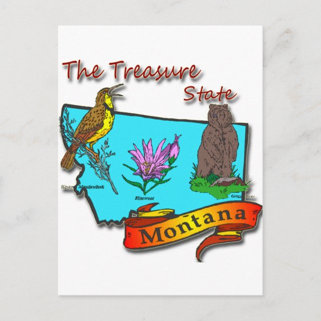 Carte Postale Montana Treasure State Bear Lark Flower (Devant)