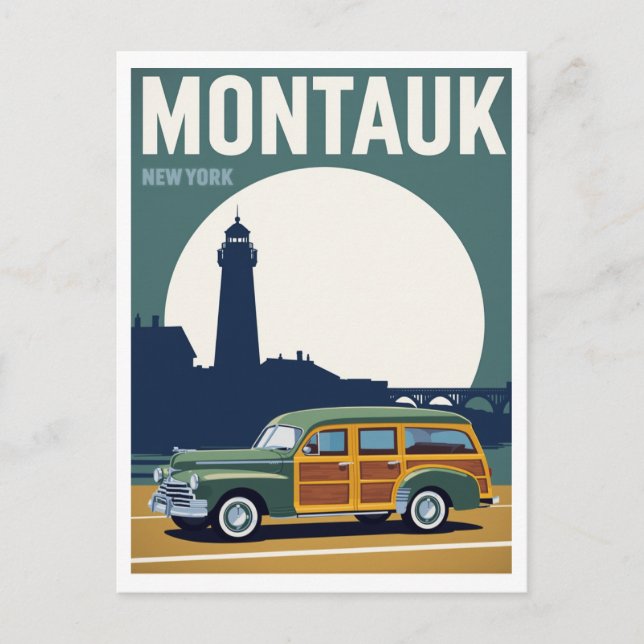 Carte Postale Montauk Woody Lighthouse Retro (Devant)
