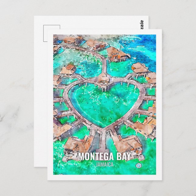 Carte Postale Montega Bay Jamaïque célèbre Travel Place Watercol (Devant / Derrière)