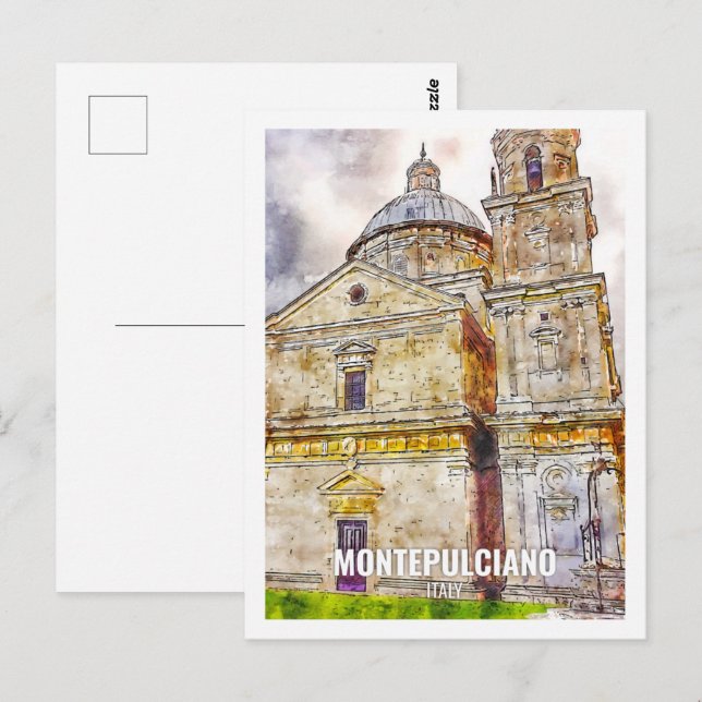 Carte Postale Montepulciano France Travel Place Aquarelle (Devant / Derrière)