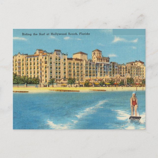Carte Postale Monter sur le Surf à Hollywood Beach, Floride (Devant)