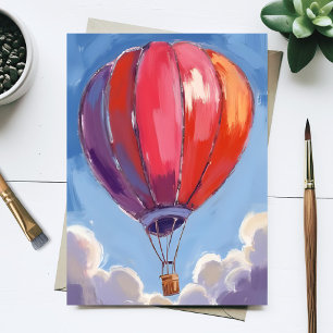 Carte Postale Montgolfière   Peinture à l'aquarelle rouge