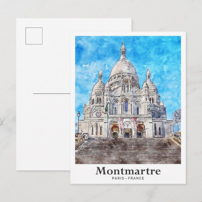 Carte Postale Montmartre Paris France Aquarelle (Devant / Derrière)