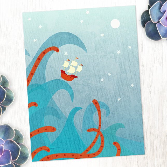 Carte Postale Montre marin de voilier (Sailing ship and sea monster fun postcard)