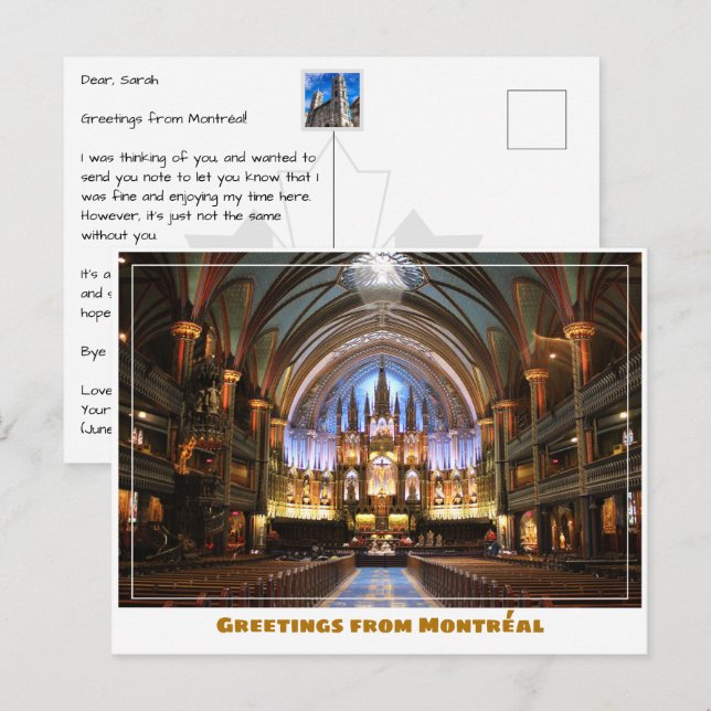 Carte Postale Montréal Canada Cathédrale Notre-Dame à l'intérieu (Devant / Derrière)