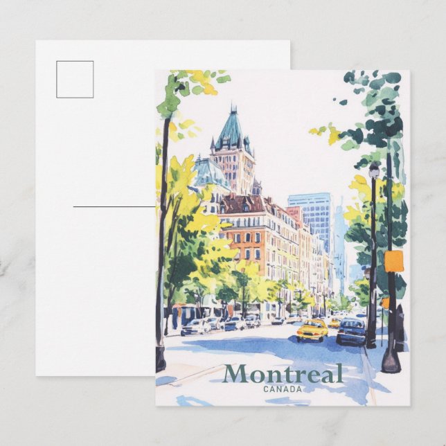 Carte Postale Montréal Canada Illustration de peinture Gouache V (Devant / Derrière)