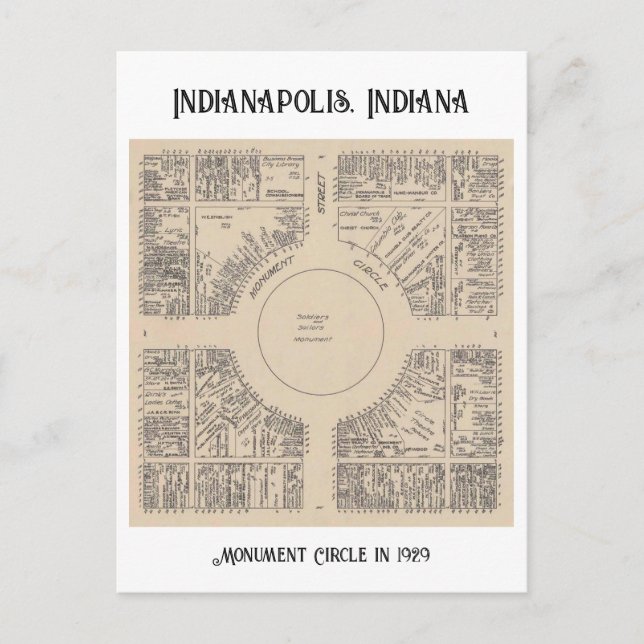 Carte Postale Monument Circle à Indianapolis, Indiana 1929 (Devant)