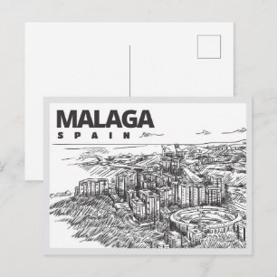 Carte Postale Monument de Malaga Espagne dessiné à la main