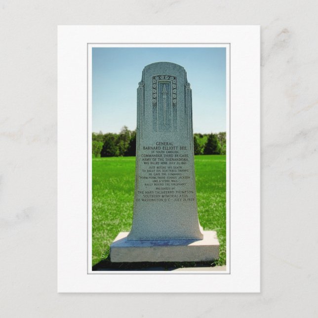 Carte Postale Monument du général Barnard Bee (Devant)