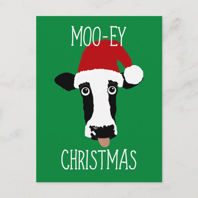Carte Postale Moo-ey Vache de Noël Funny Père Noël (Devant)