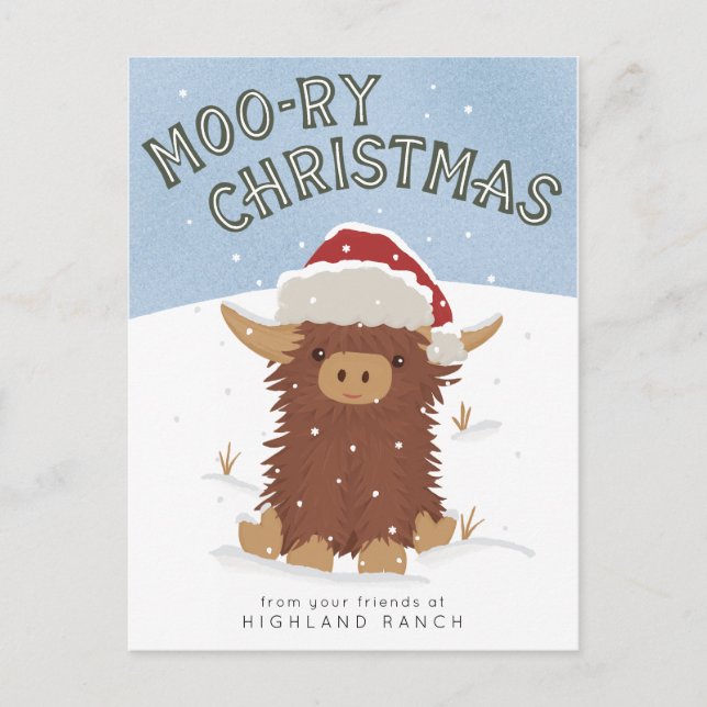 Carte Postale Moo-ry Noël mignon shaggy Vache des Highlands Père (Devant)