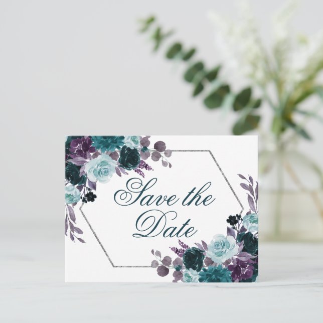 Carte Postale Moody Boho | Turquoise cadre floral foncé Enregist (Debout devant)