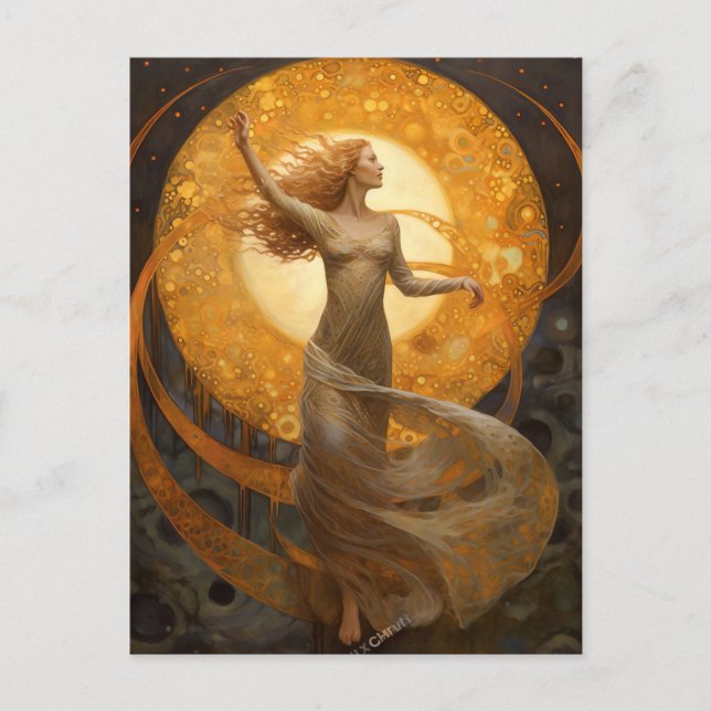 Carte Postale Moon And Gold Girl Imaginaire Art (Devant)