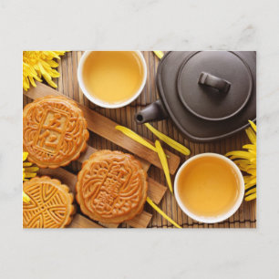 Carte Postale Mooncake et thé, chinois mi-automne festival 2