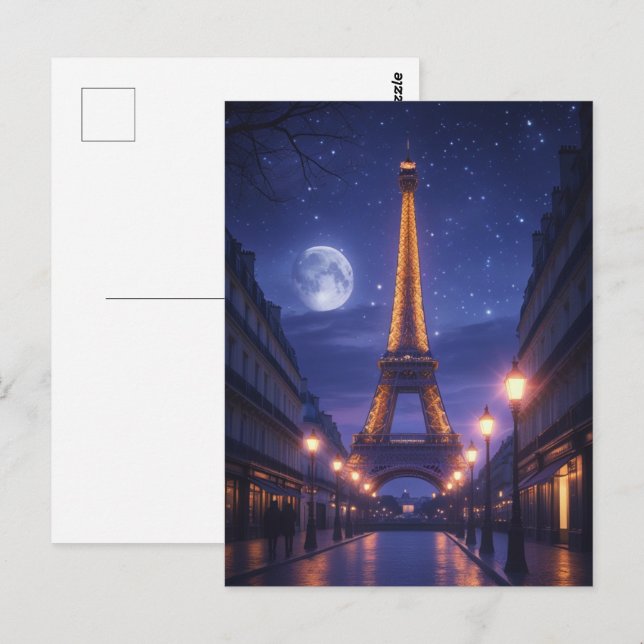 Carte Postale Moonlit Paris – Romantic Eiffel Tower Night (Devant / Derrière)