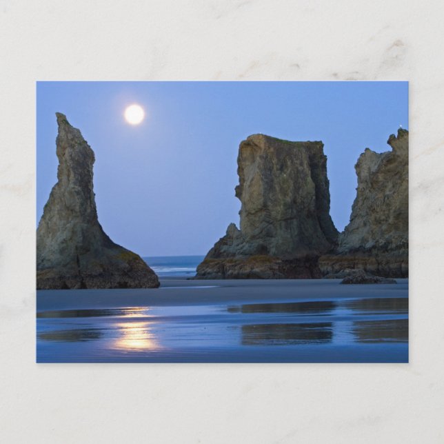 Carte Postale Moonset, Bandon Beach, Oregon. (Devant)