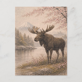 Carte Postale Moose Postcard, Canadian Wildlife Art Card, Forest