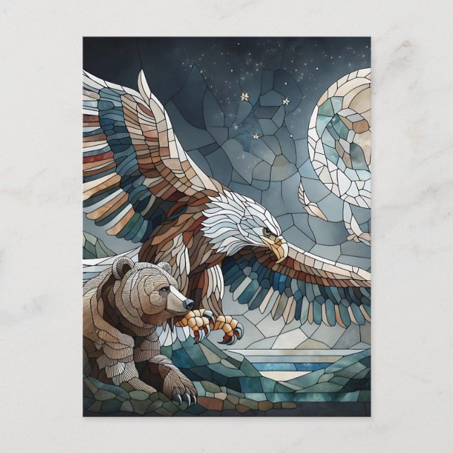 Carte Postale Mosaic Ai Art | Ours Brown et Pleine lune d'aigle (Devant)