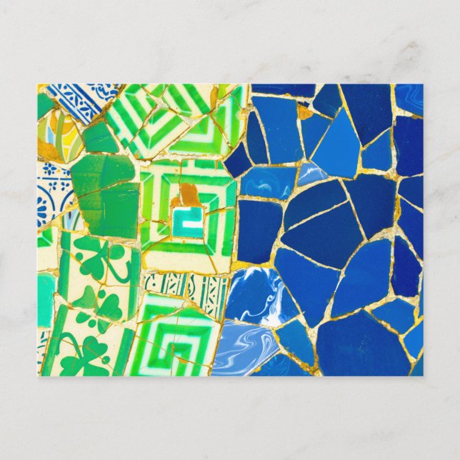 Carte Postale Mosaic vert Parc Guell Carreaux à Barcelone Espagn (Devant)