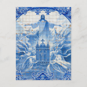 Carte Postale Mosaïque bleue de jésus, Portugal