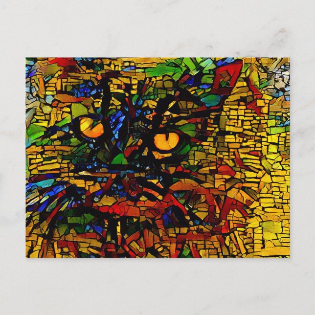Carte Postale Mosaïque colorée Chat Art Prin (Devant)