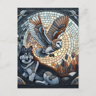 Carte Postale Mosaïque d'art Ai de hibou et de loup