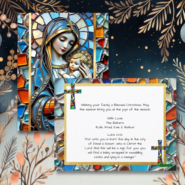 Carte Postale Mosaïque en verre tendu | Marie et Jésus Noël (Créateur téléchargé)