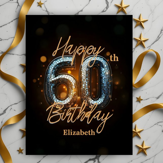 Carte Postale Mosaïque or tendance sur Black 60th Birthday (Créateur téléchargé)