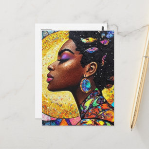 Carte Postale Mosaïque Reine Noire Art Ton Doré Bijou
