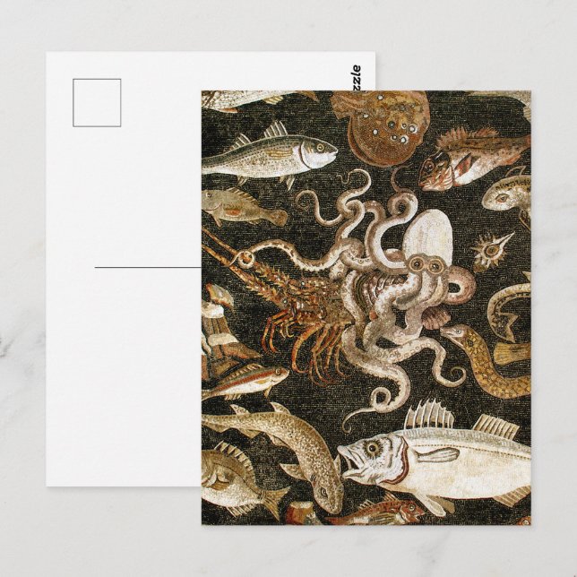 Carte Postale Mosaïque romaine antique Pompéi Sea Life Mosaïque  (Devant / Derrière)