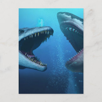 Carte Postale Mosasaure contre mégalodon