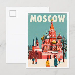 Carte Postale Moscou Russie Art Voyage d'illustration Vintage