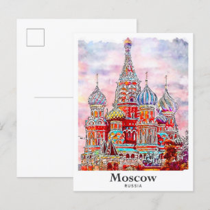 Carte Postale Moscou Russie Danemark Aquarelle main tirée
