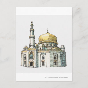 Carte Postale Mosquée avec dôme d'oignon or et minaret