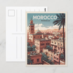 Carte Postale Mosquée de Marrakech avec palmiers maroc