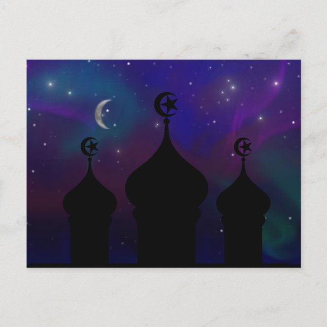 Carte Postale Mosquée du Ramadan avec ciel nocturne magique (Devant)