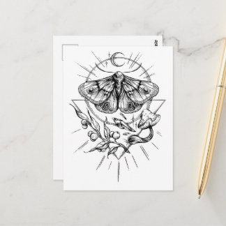 Carte Postale Moth and Mushrooms Black and White