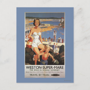 Carte Postale Mother & Son on Beach Railway Poster