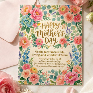 Carte Postale Mothers Day Most Incredible Loving Mom Floral Art