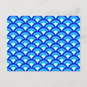 Carte Postale Motif à vagues Art déco - cobalt et bleu ciel