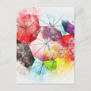 Carte Postale Motif Abstrait parapluie aquarelle