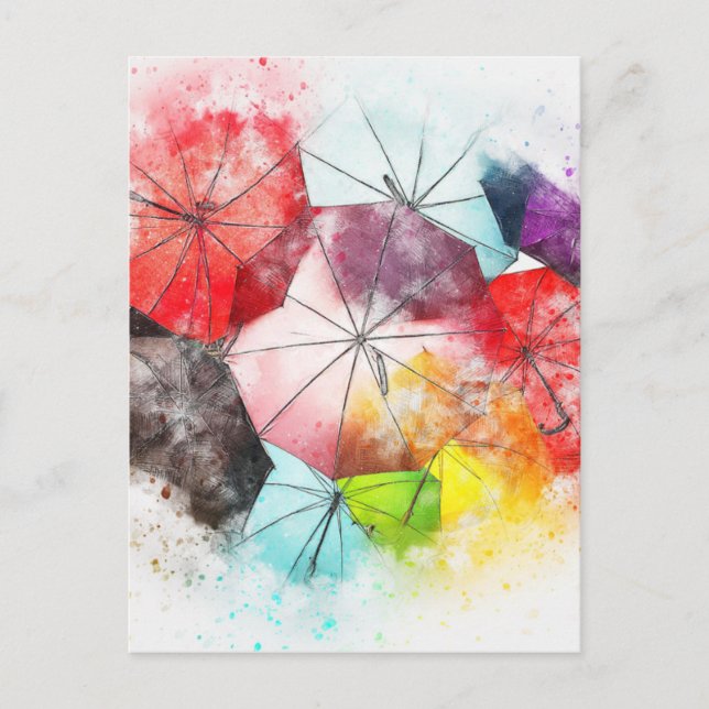 Carte Postale Motif Abstrait parapluie aquarelle (Devant)