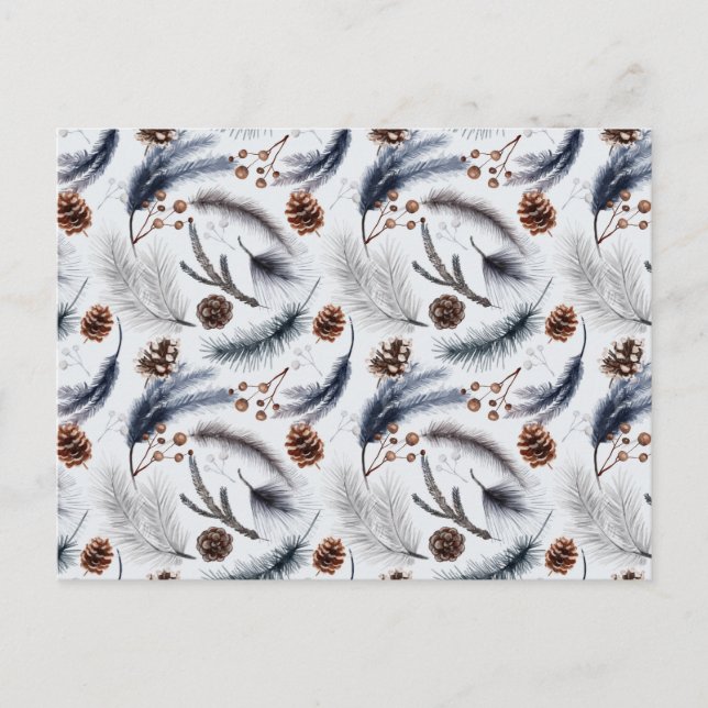 Carte Postale Motif aquarelle de pommes de pin et d'aiguilles de (Devant)