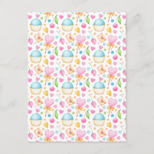 Carte Postale Motif aquarelle ravissant de coeurs et d'amour