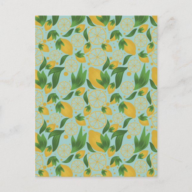 Carte postale Motif aux fruits de citron turquoise (Devant)