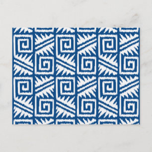 Carte Postale Motif Aztec Ikat - Bleu Cobalt et Blanc